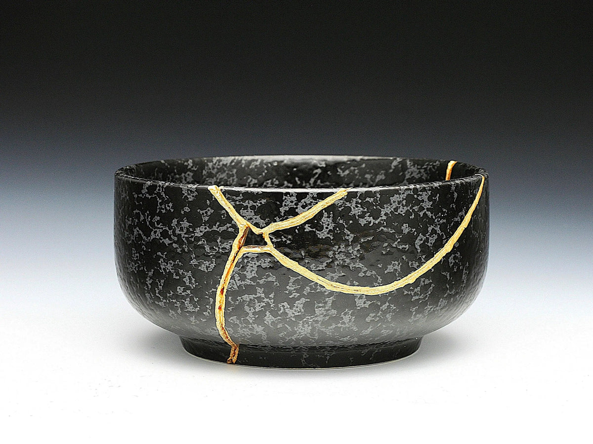Large Black Textured Kintsugi Bowl