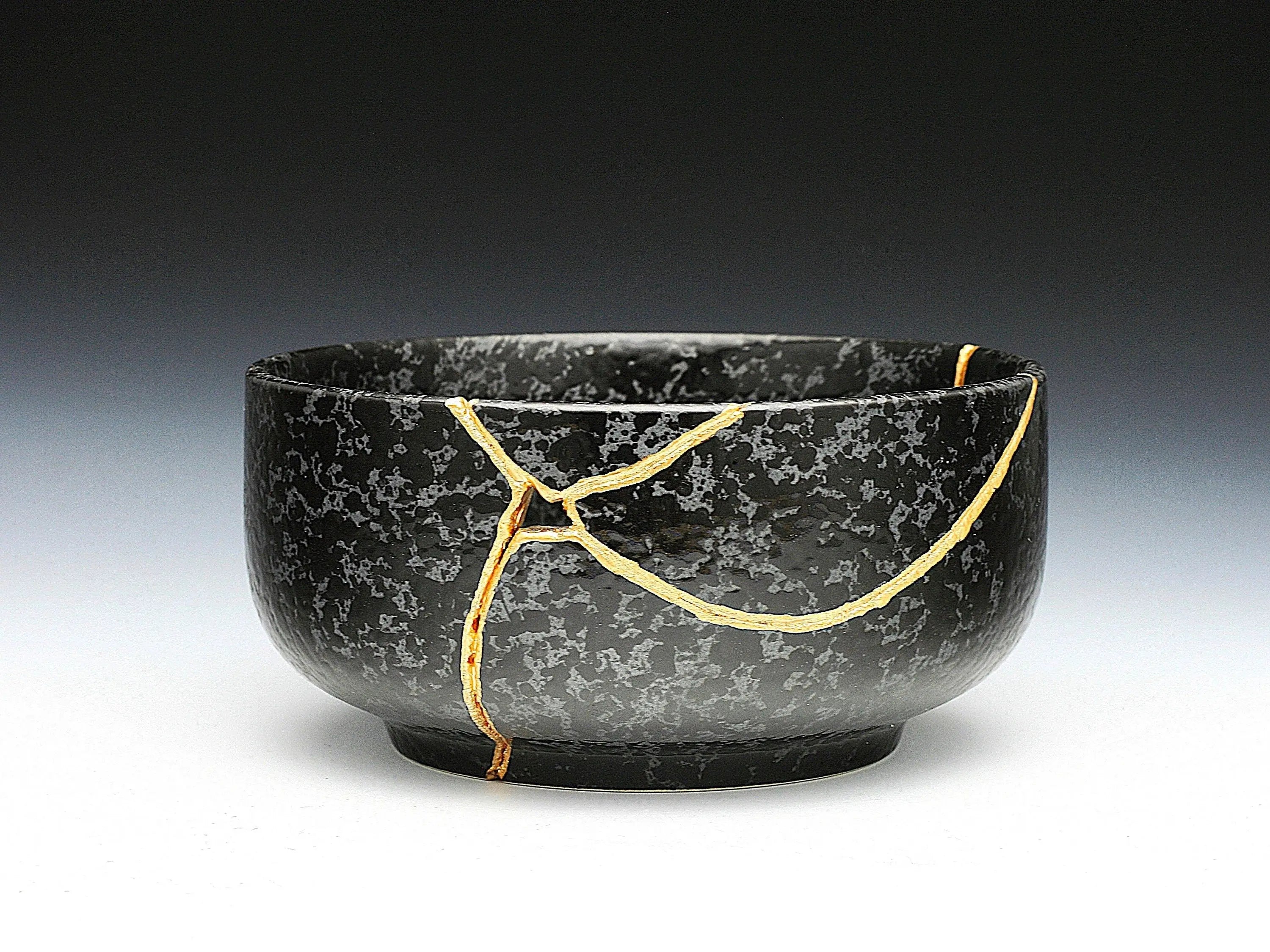 Large Black Textured Kintsugi Bowl