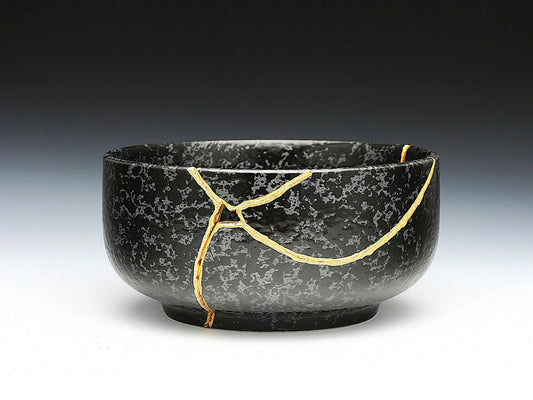 Large Black Textured Kintsugi Bowl