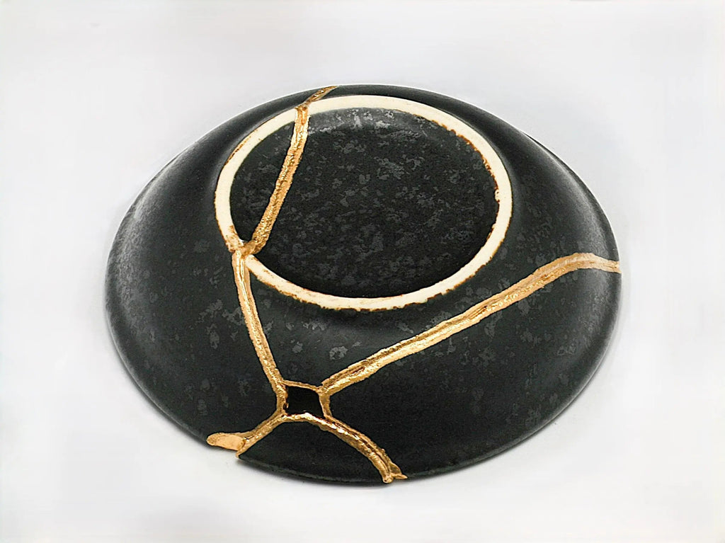 Small Black Kintsugi Plate with Texture