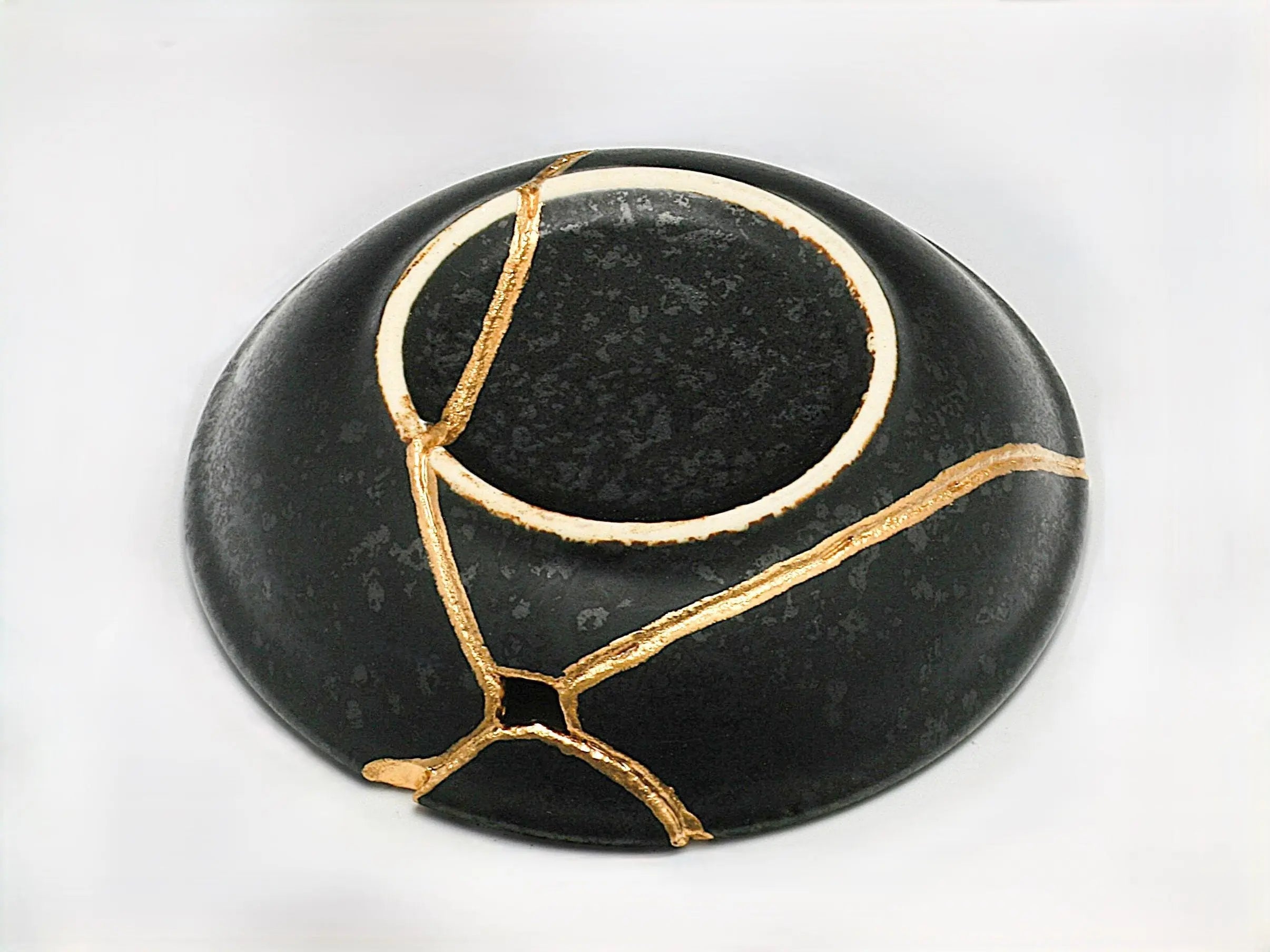 Small Black Kintsugi Plate with Texture
