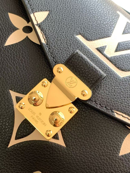 LV M45773 Pochette MÃ©tis Bag 25cm Black Beige Monogram Embossed Cowhide
