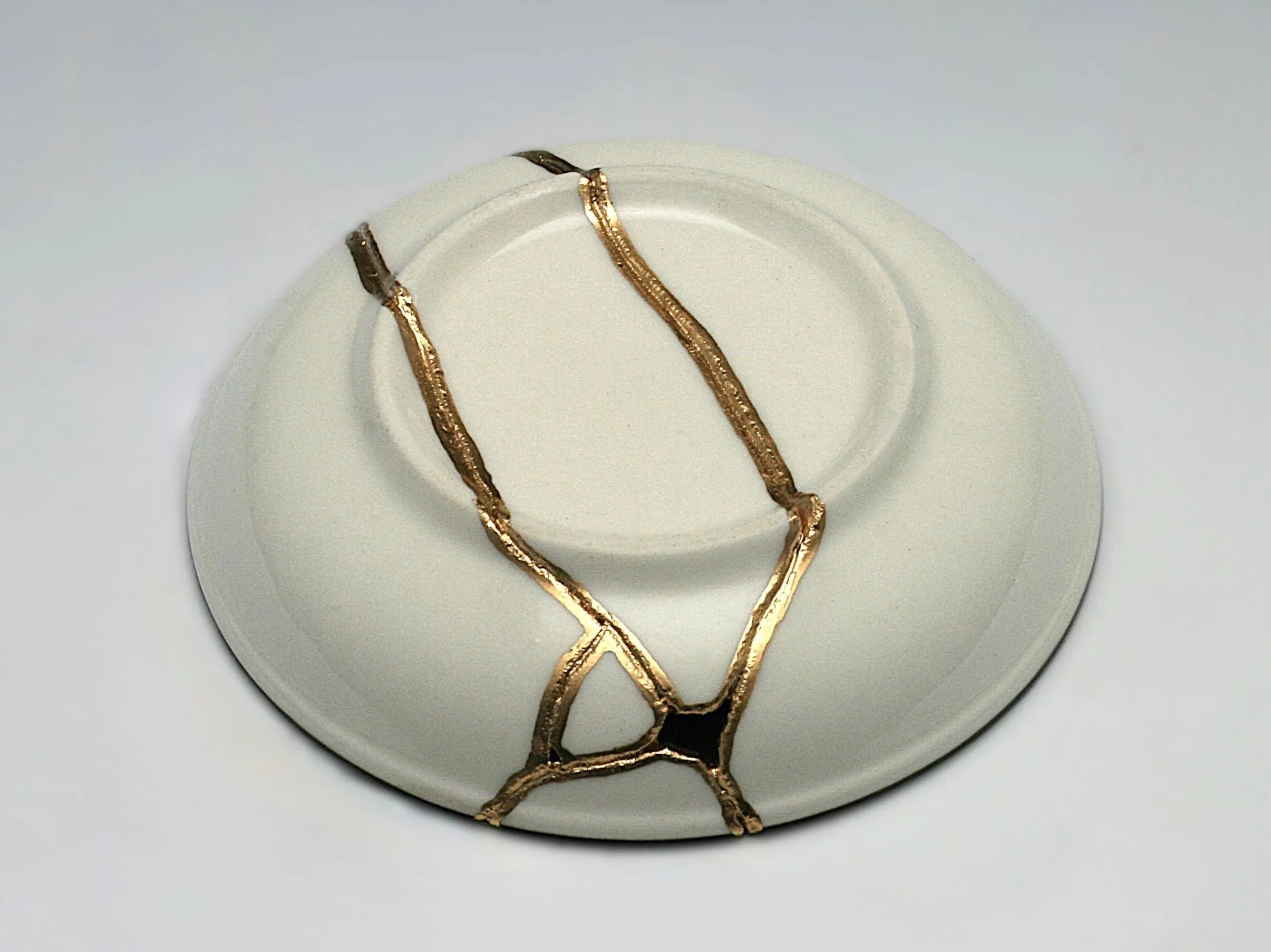 Small Blue and White Kintsugi Plate With Small Flowers