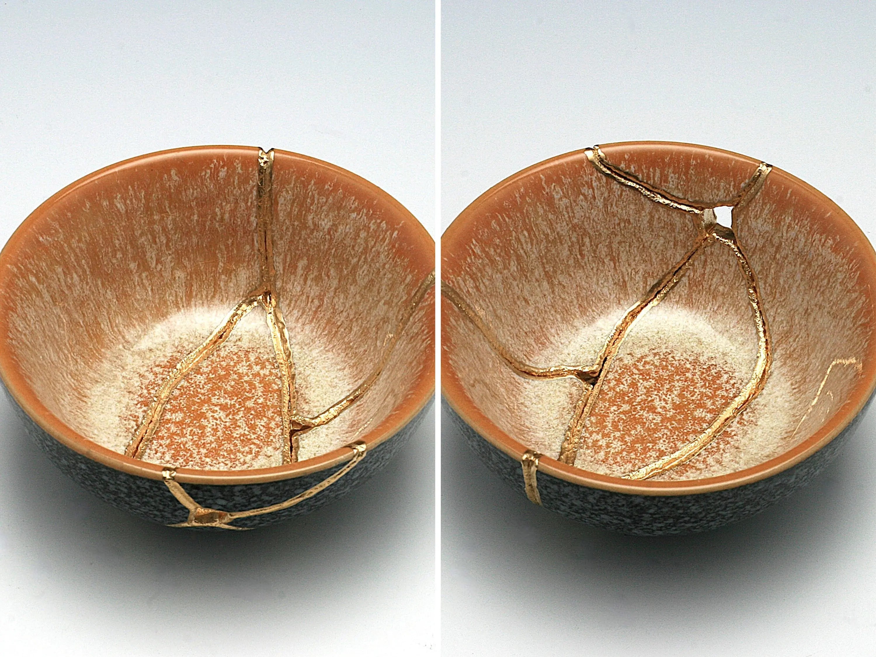 Small Orange and Gray Kintsugi Bowl