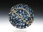 Small Blue and White Kintsugi Plate with Vines