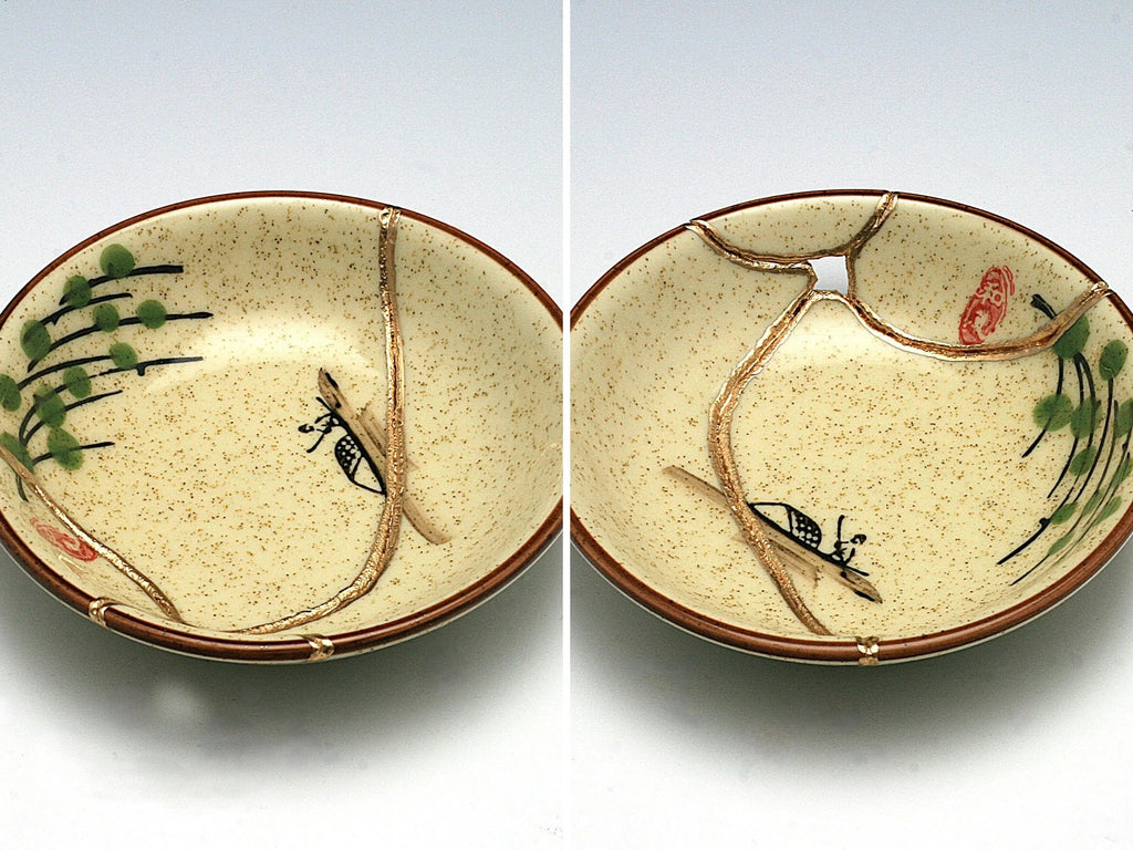 Small Beige Kintsugi Plate with Image