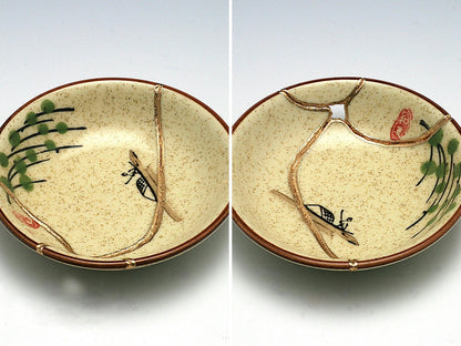Small Beige Kintsugi Plate with Image