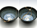 Medium Black and White Kintsugi Bowl with Swirl Pattern