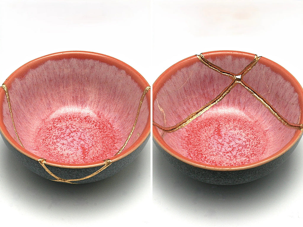 Small Pink and Gray Kintsugi Bowl