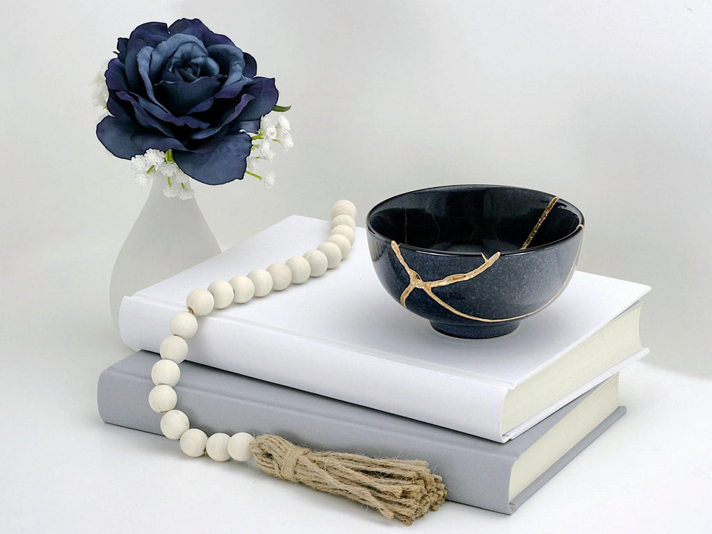 Medium Speckled Dark Blue Kintsugi Bowl