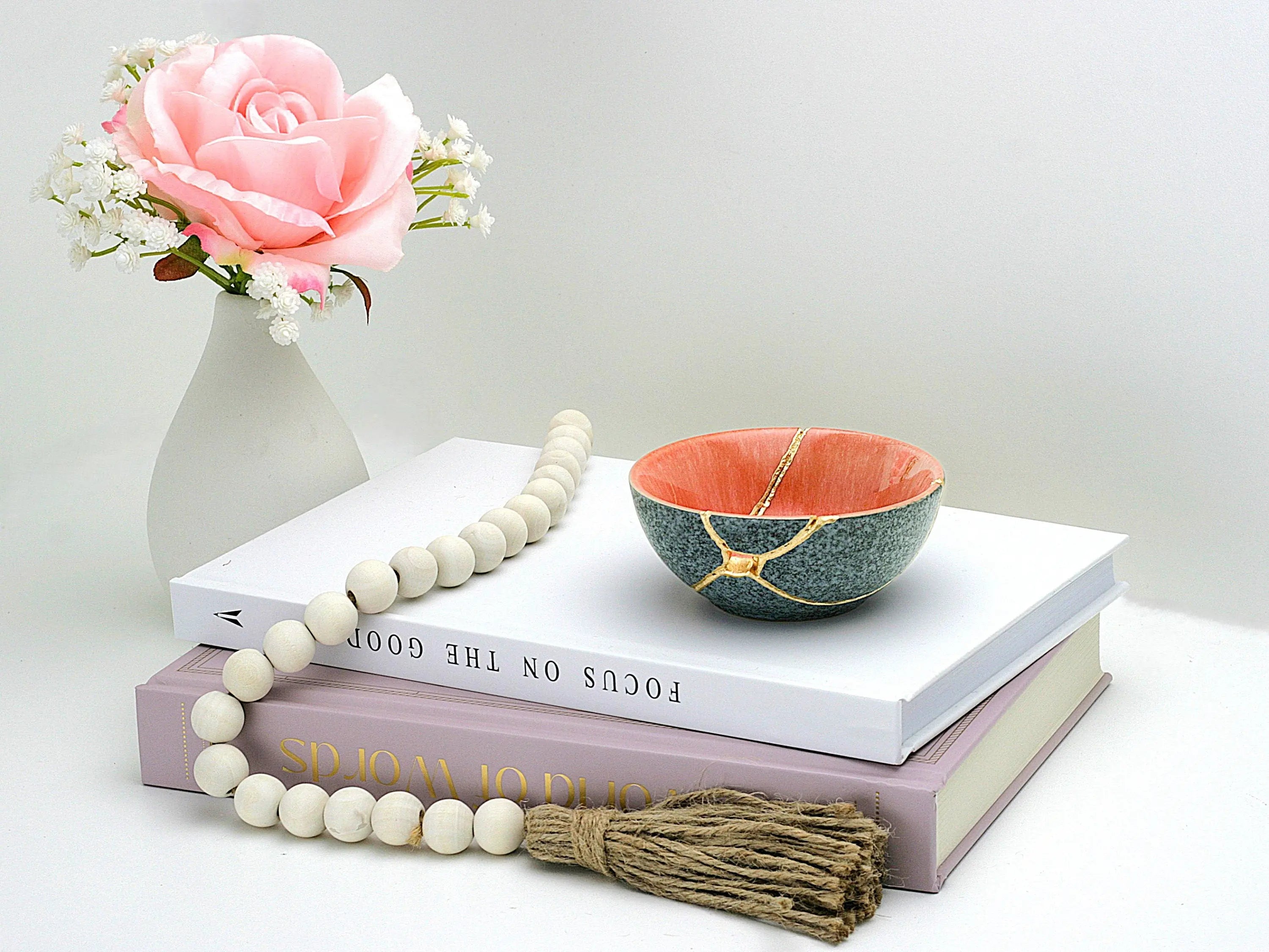 Small Salmon and Gray Kintsugi Bowl