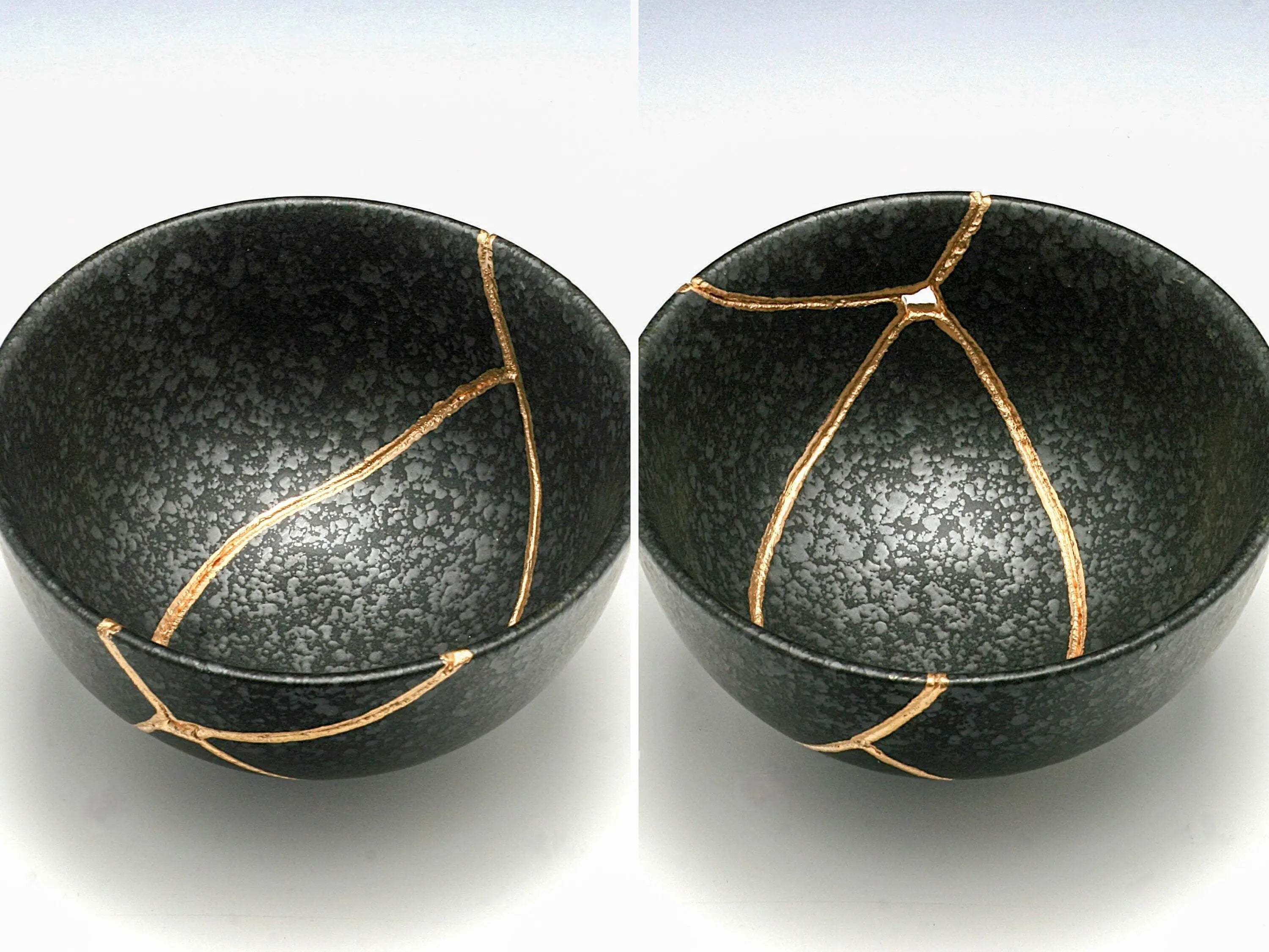 Medium Black Kintsugi Bowl with Texture