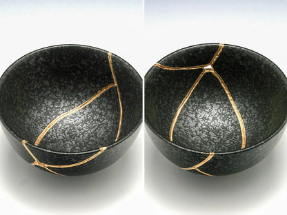 Medium Black Kintsugi Bowl with Texture