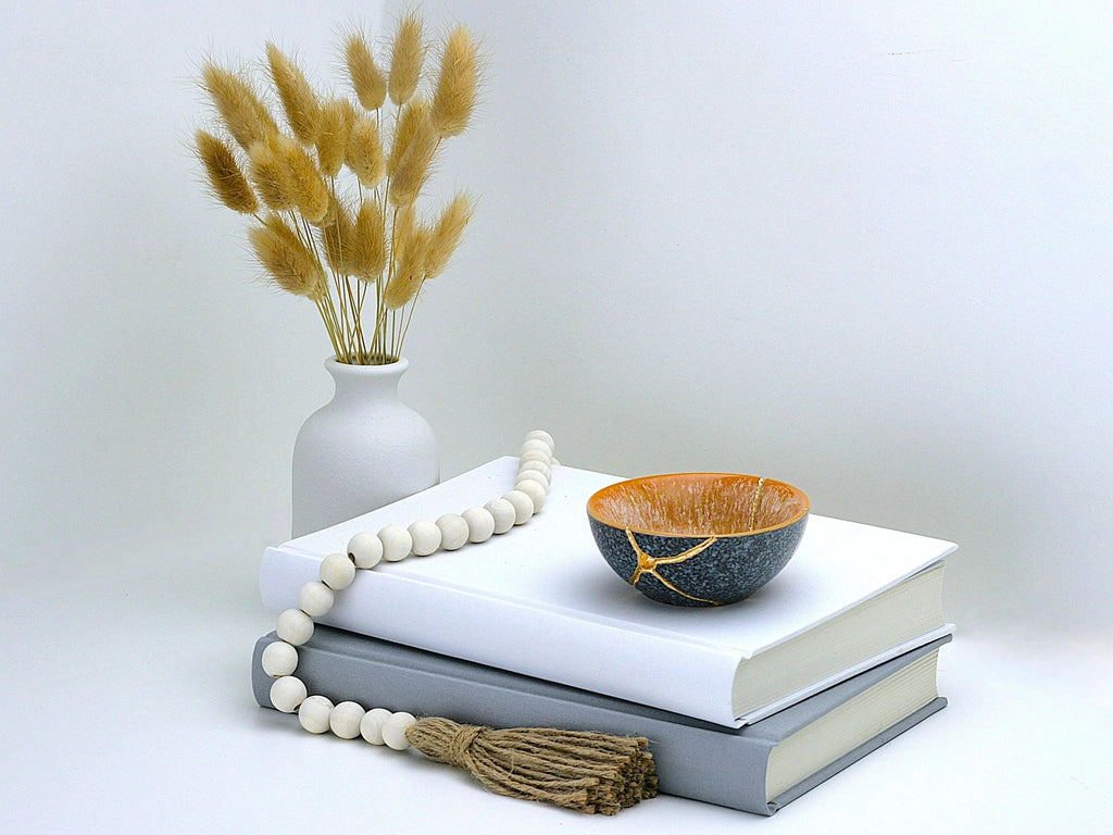 Small Orange and Gray Kintsugi Bowl