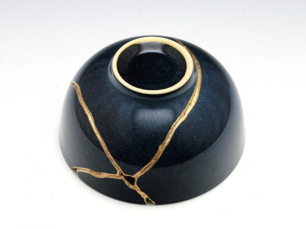 Medium Speckled Dark Blue Kintsugi Bowl