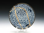 Small Blue and White Kintsugi Plate with Small Flowers