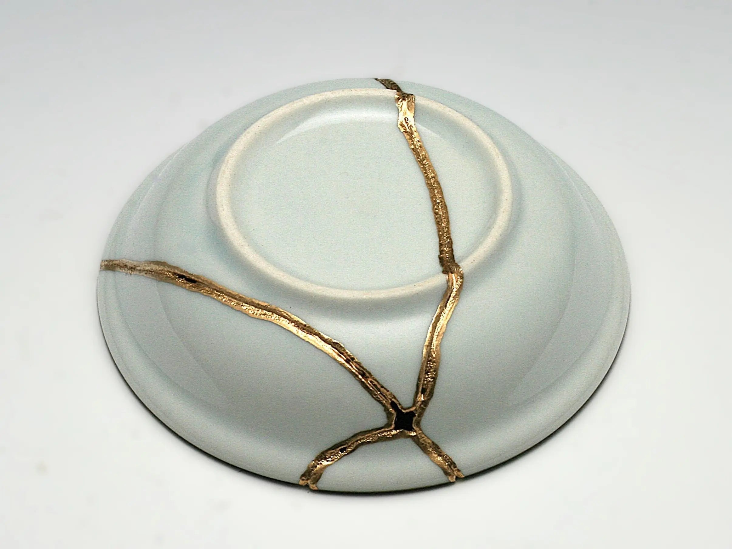 Small Blue and White Kintsugi Plate with Leaves