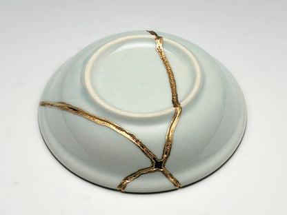 Small Blue and White Kintsugi Plate with Leaves
