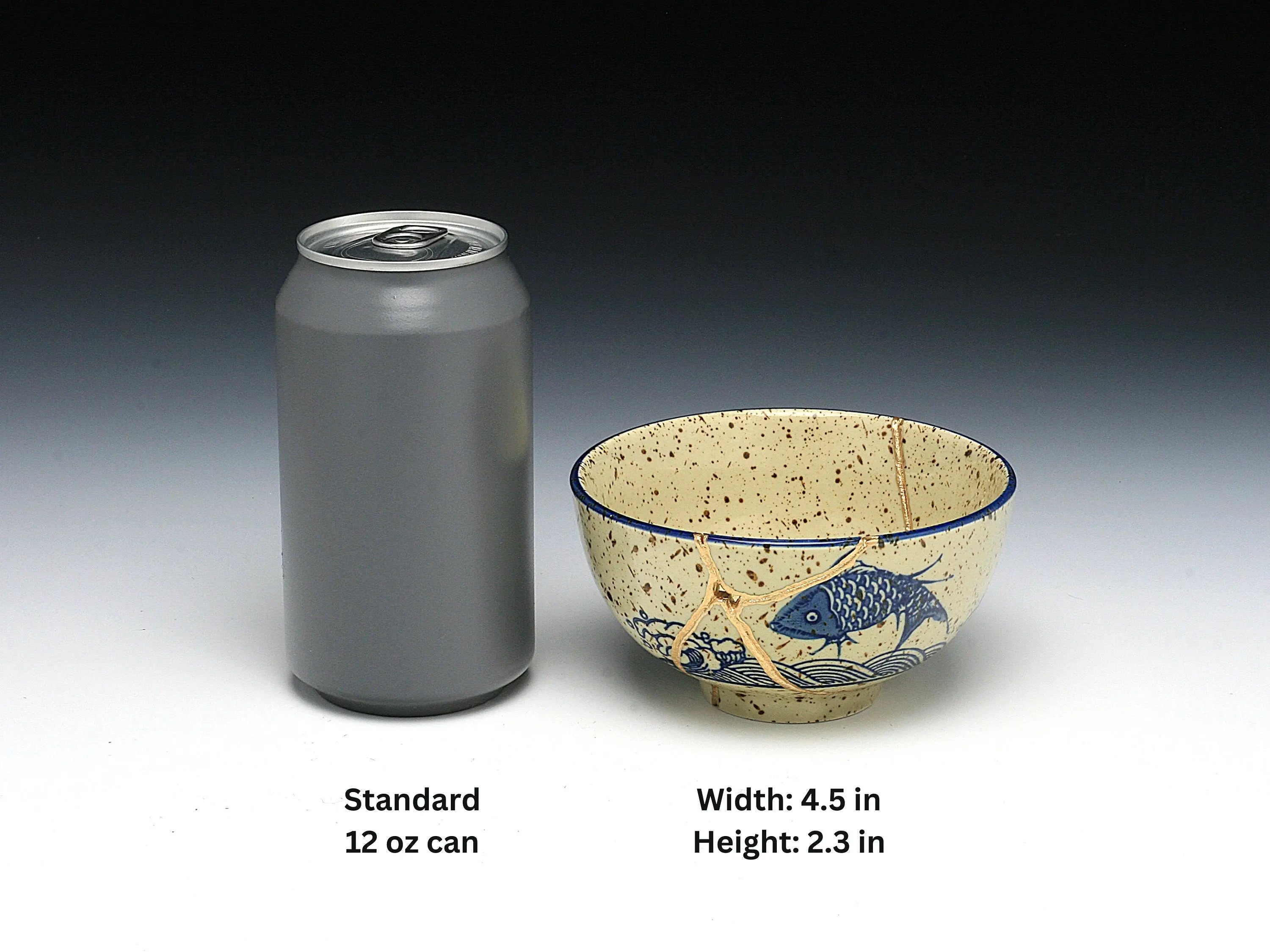 Medium Beige Kintsugi Bowl with Fish Image