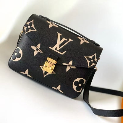 LV M45773 Pochette MÃ©tis Bag 25cm Black Beige Monogram Embossed Cowhide