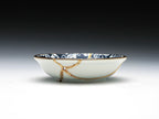 Small Blue and White Kintsugi Plate with Leaves