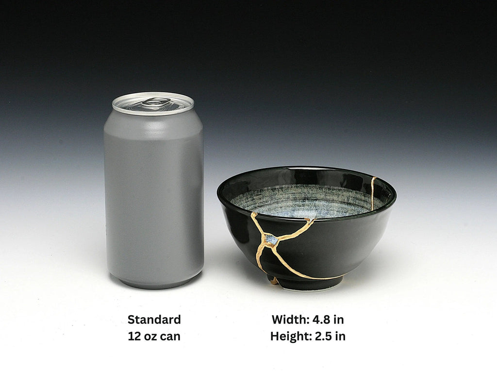 Medium Black and White Kintsugi Bowl with Swirl Pattern