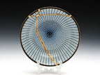 Small Blue and White Kintsugi Plate with Lines