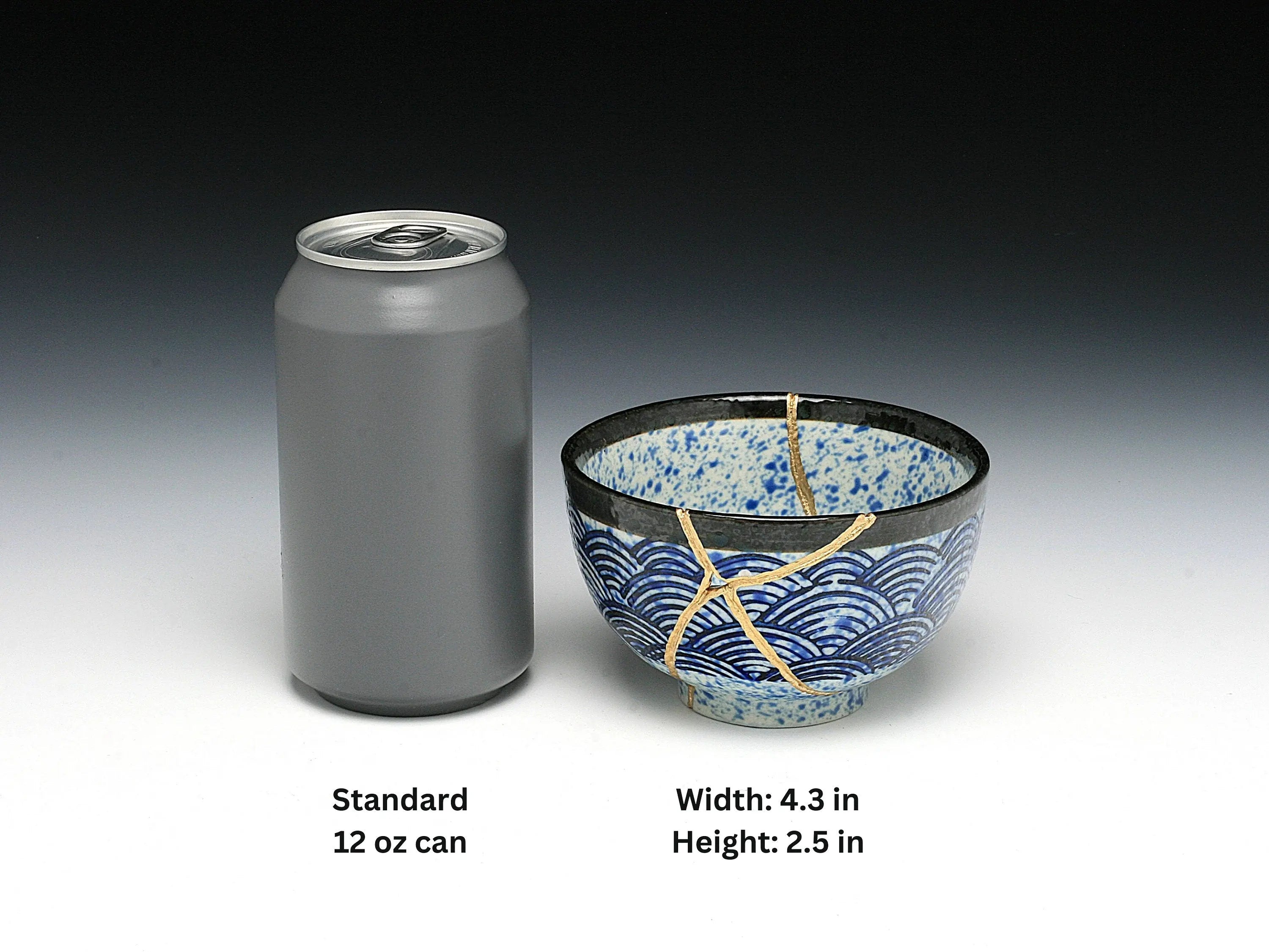 Medium Blue and White Kintsugi Bowl with Aranami Pattern