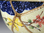 Medium Beige Kintsugi Bowl with Red and Yellow Flowers