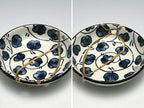 Small Blue and White Kintsugi Plate with Leaves