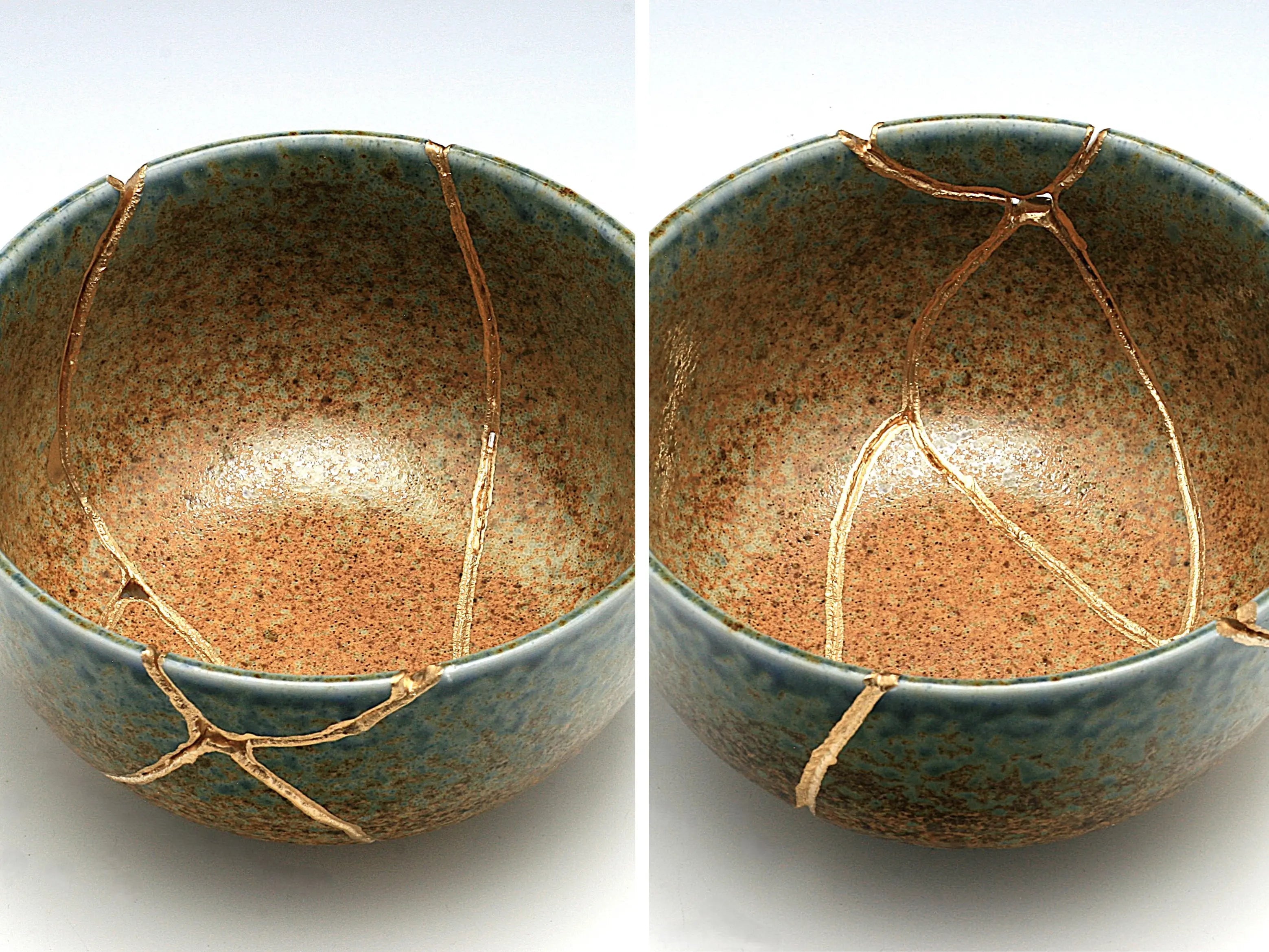 Large Brown and Blue Kintsugi Bowl