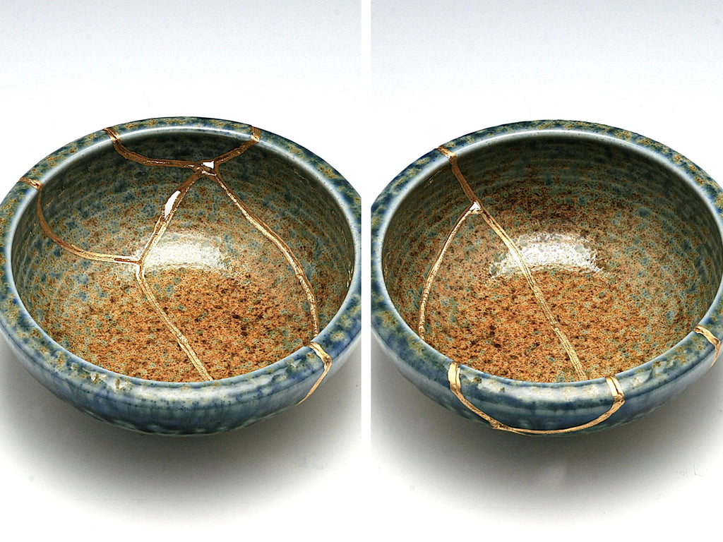 Medium Brown and Blue Kintsugi Bowl