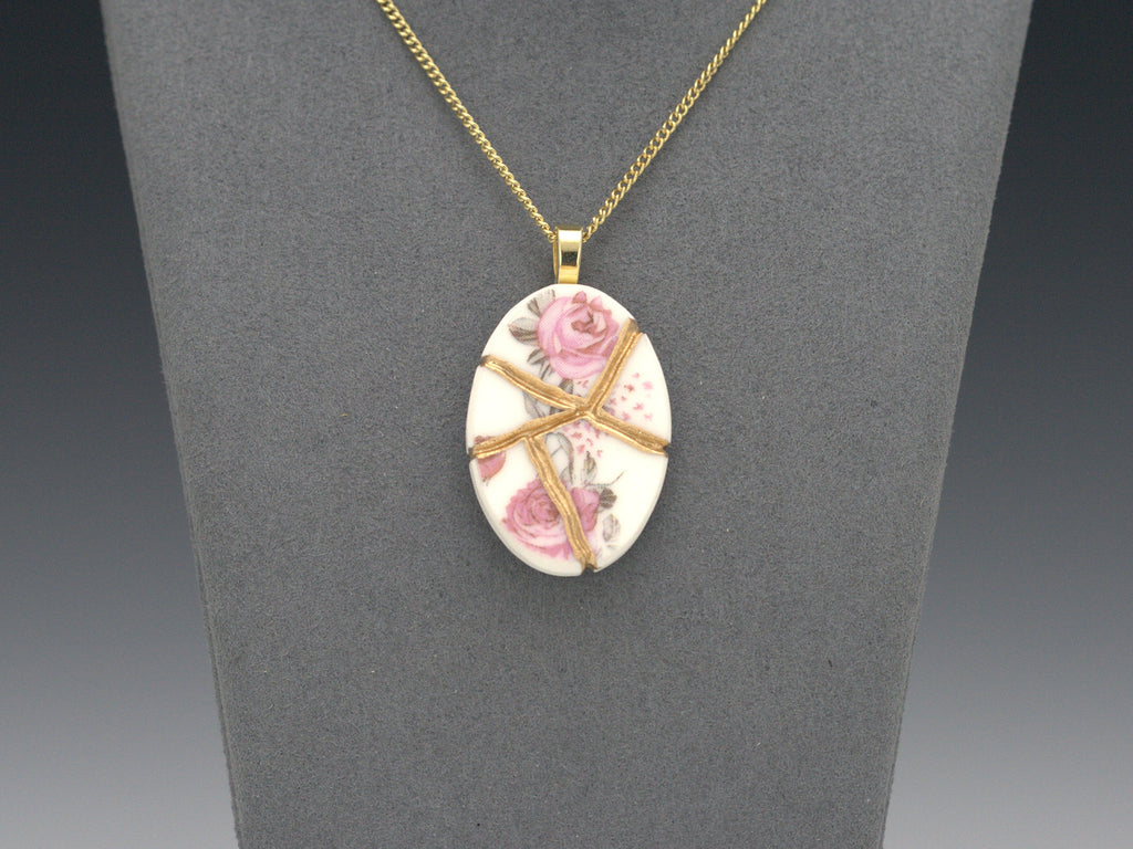 Soft Pink Rose Kintsugi Necklace