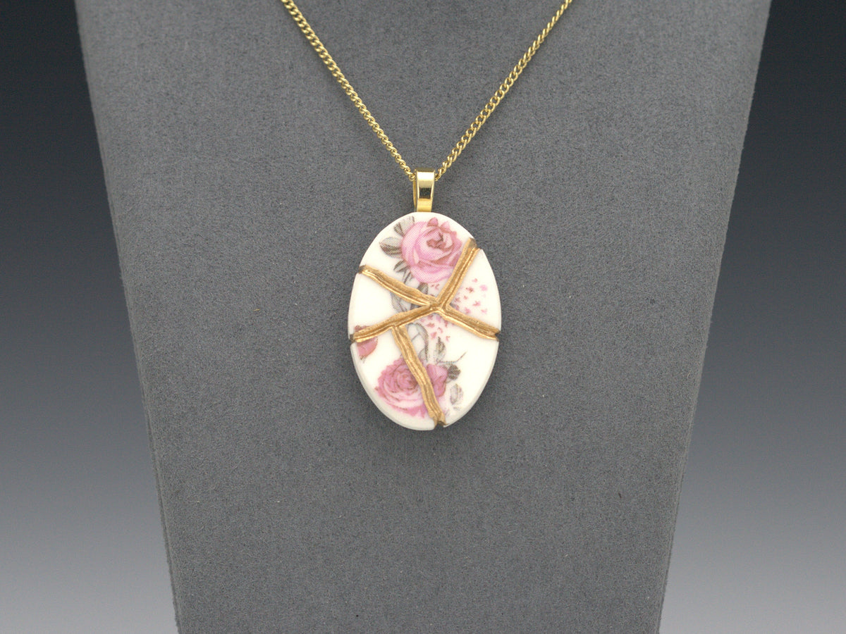 Soft Pink Rose Kintsugi Necklace