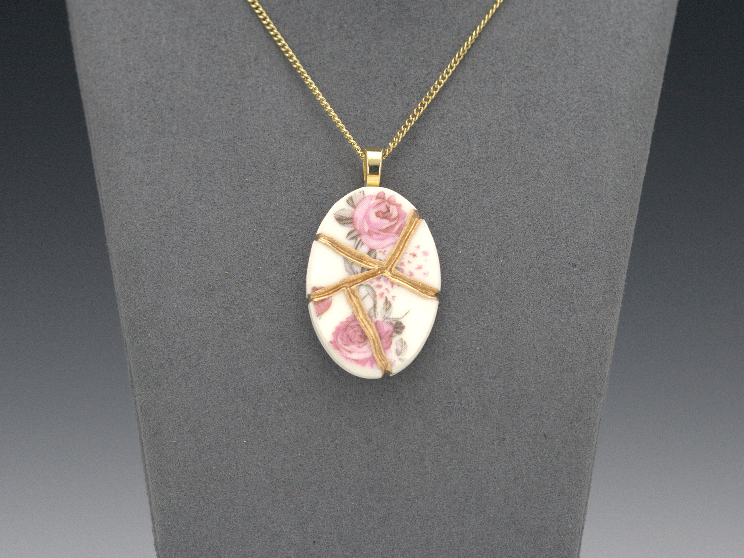 Soft Pink Rose Kintsugi Necklace