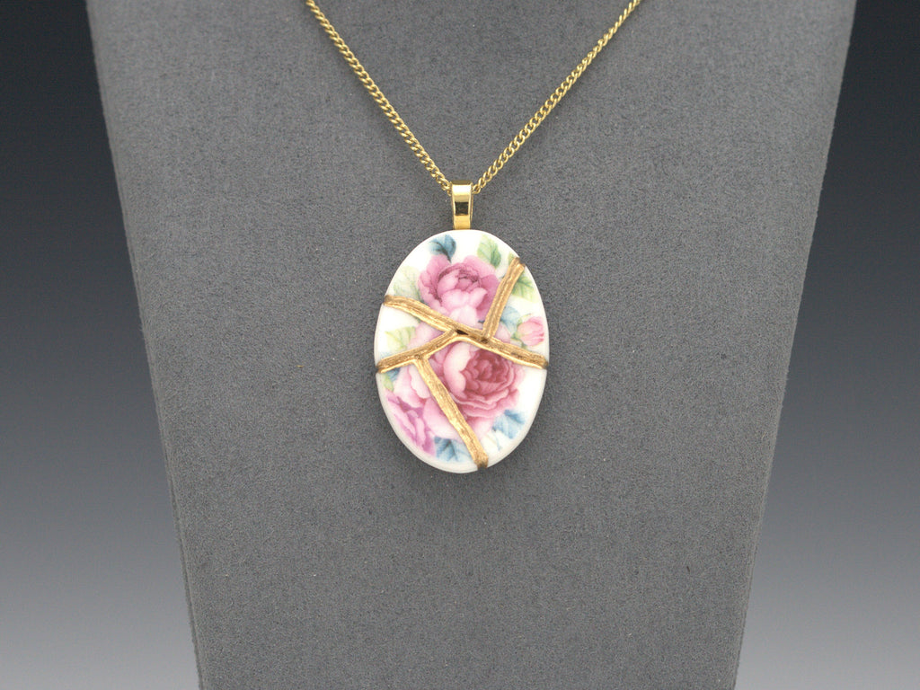 Blooming Pink Rose Kintsugi Necklace