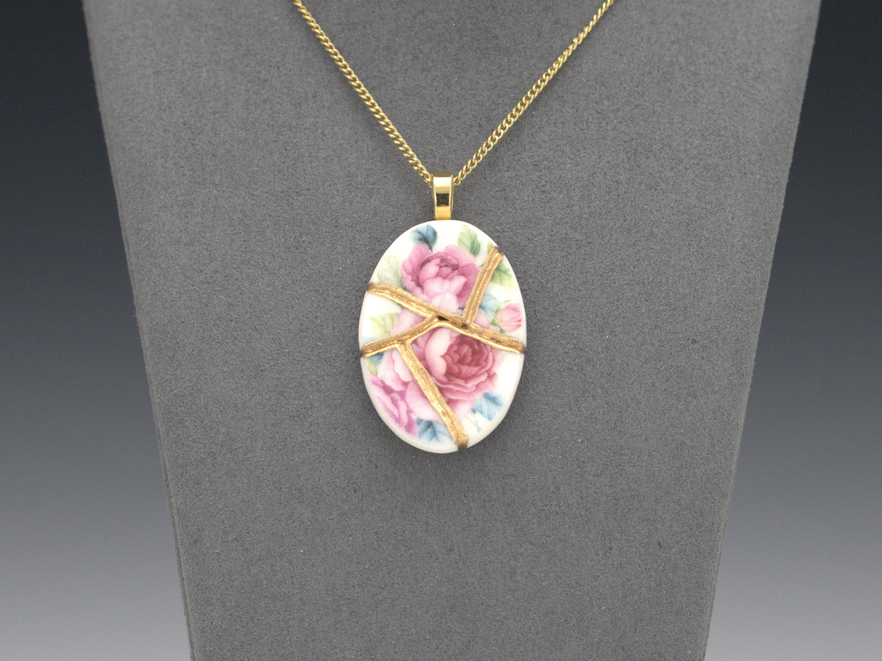 Blooming Pink Rose Kintsugi Necklace