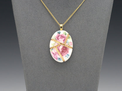 Blooming Pink Rose Kintsugi Necklace
