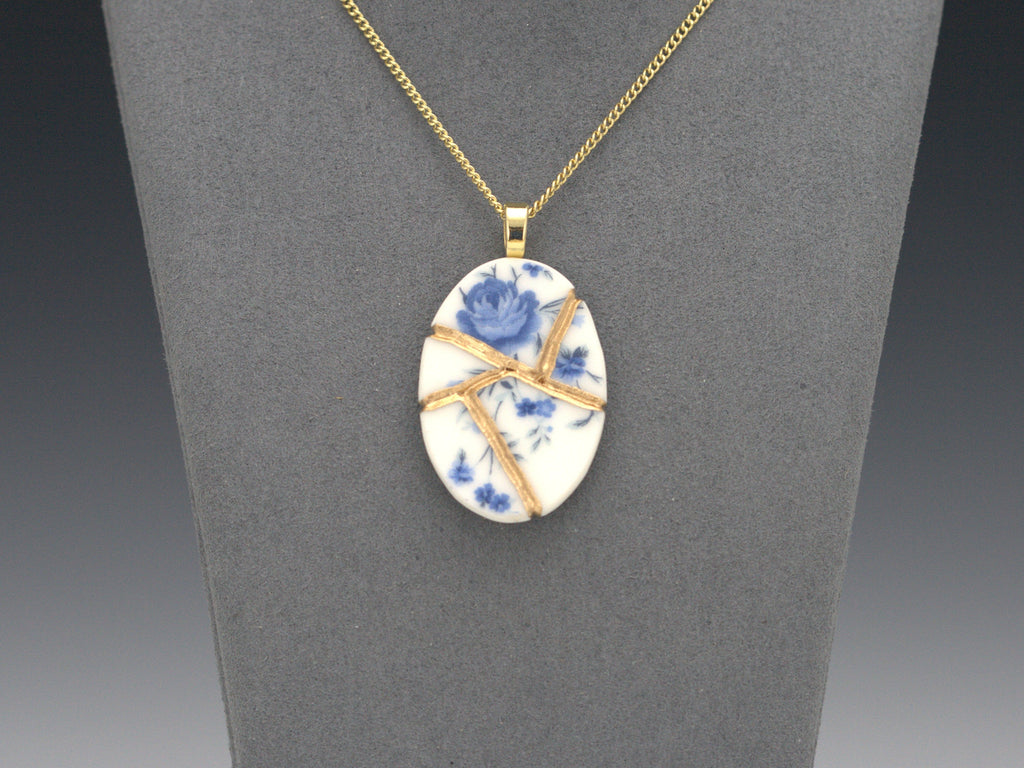Soft Blue Floral Kintsugi Necklace