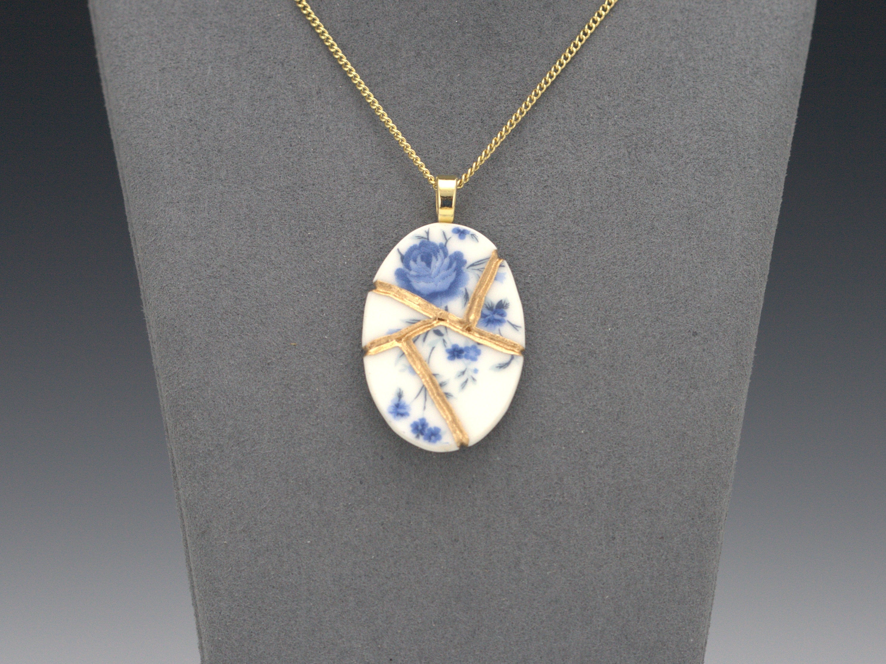 Soft Blue Floral Kintsugi Necklace