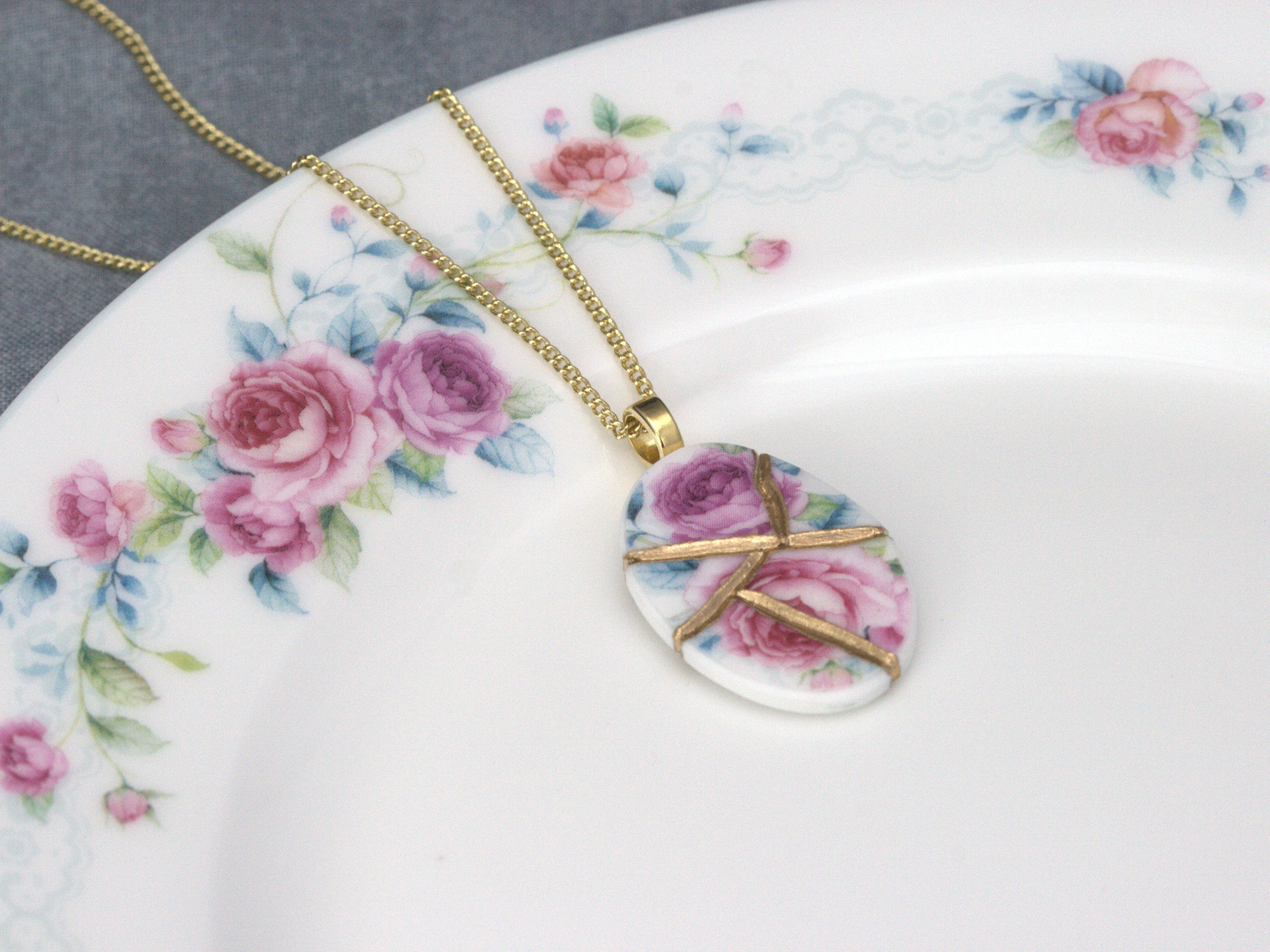 Pink & Purple Rose Kintsugi Necklace