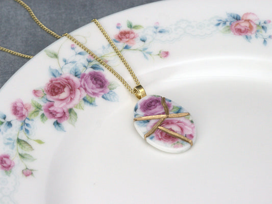 Pink & Purple Rose Kintsugi Necklace