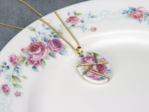 Blooming Pink Rose Kintsugi Necklace