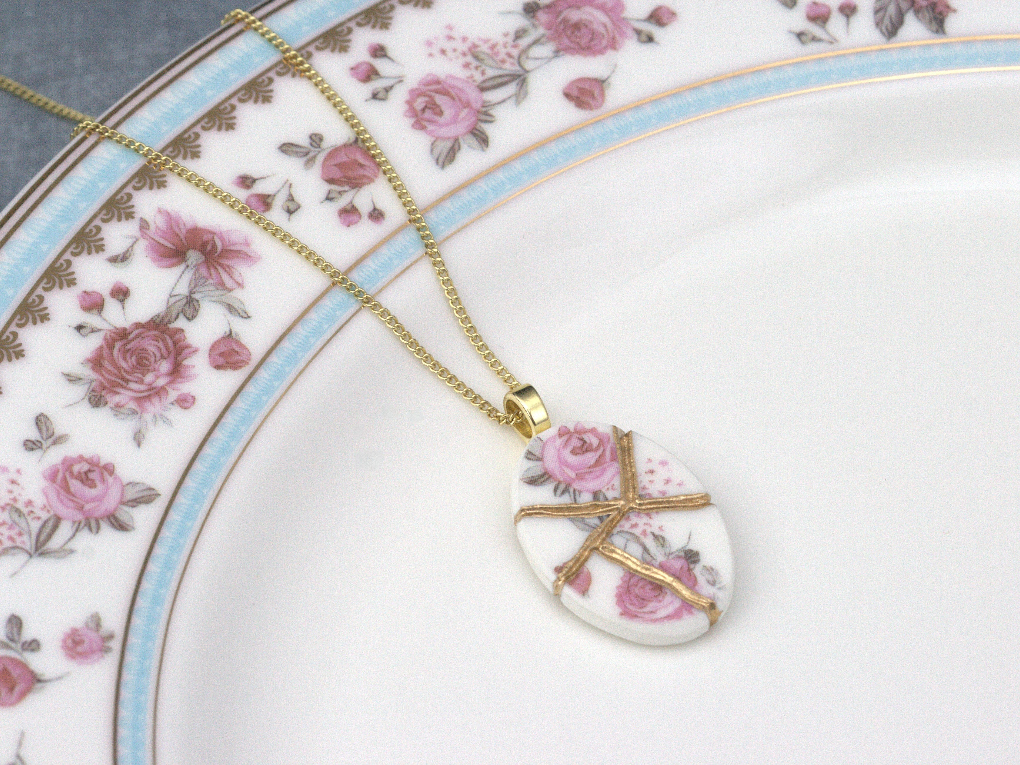 Soft Pink Rose Kintsugi Necklace