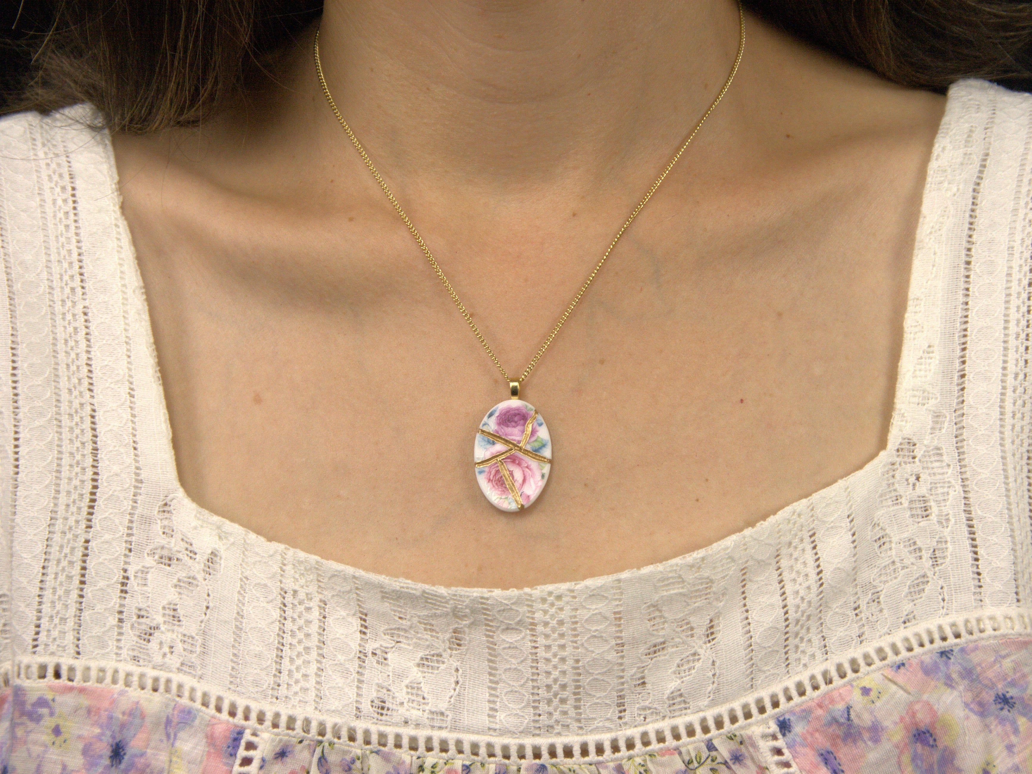Pink & Purple Rose Kintsugi Necklace
