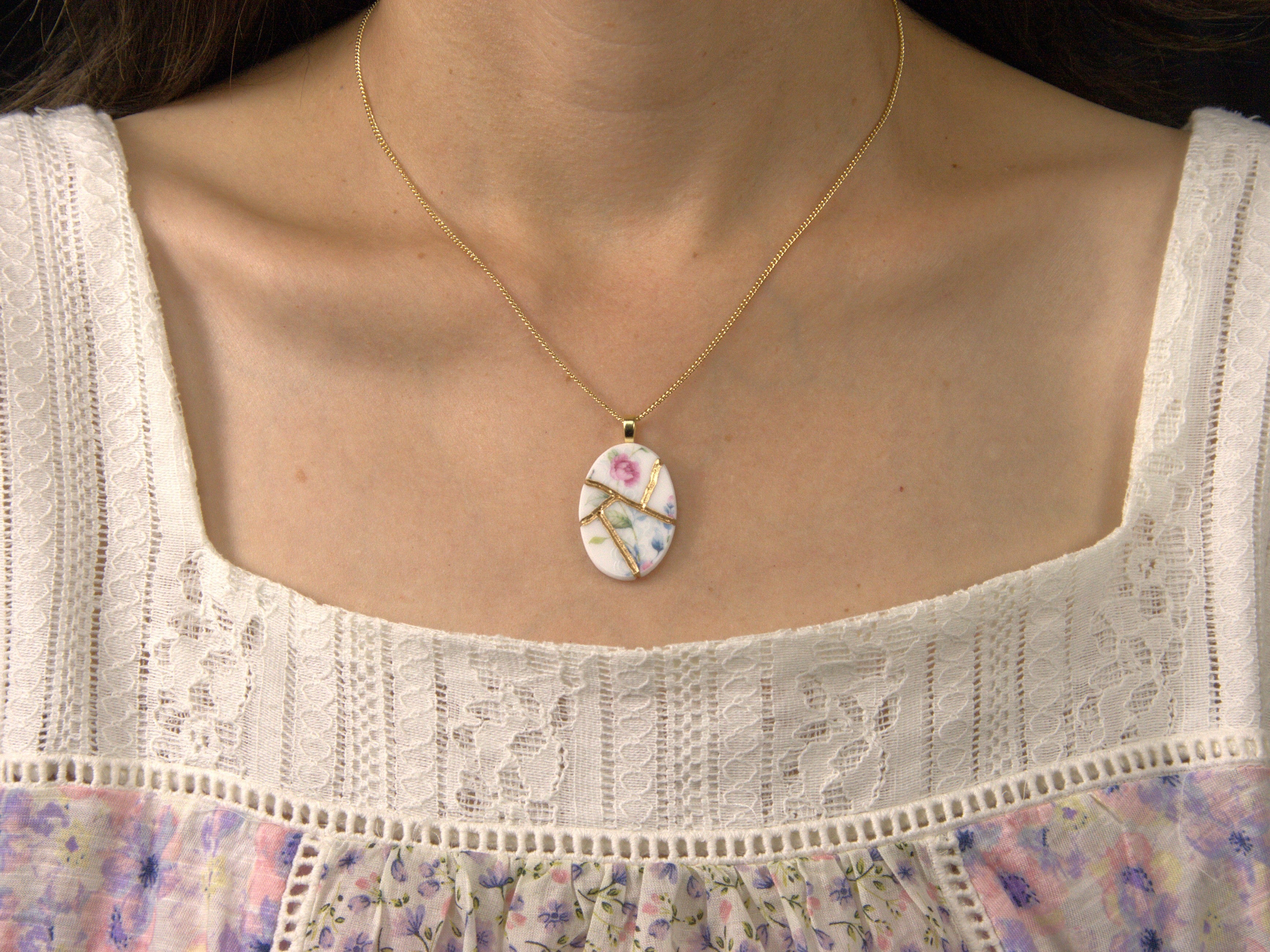 Pastel Floral Kintsugi Necklace