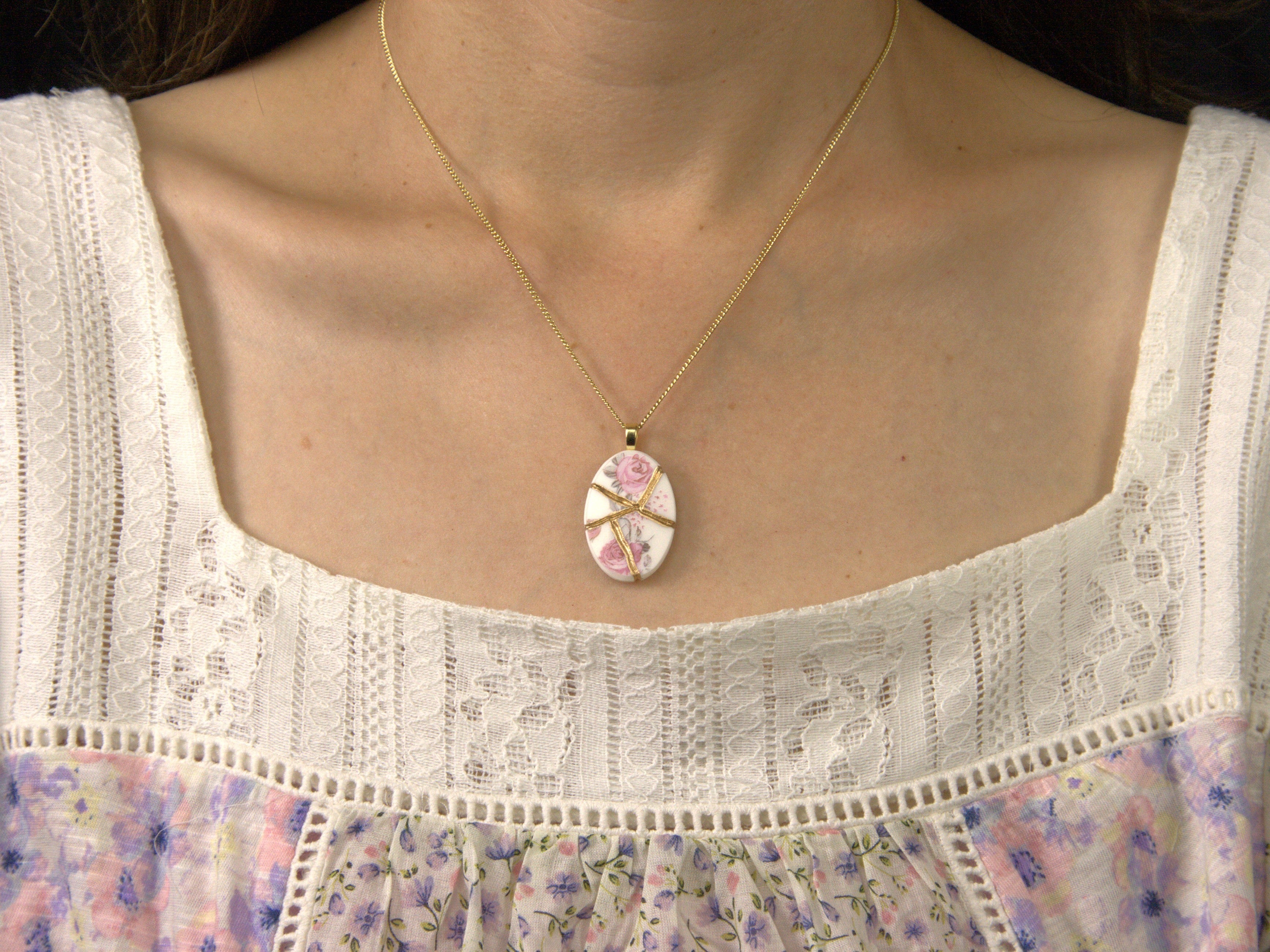 Soft Pink Rose Kintsugi Necklace