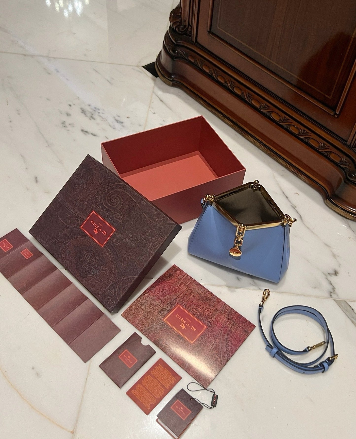 Etro Medium Vela Bag 28cm Blue Calfskin