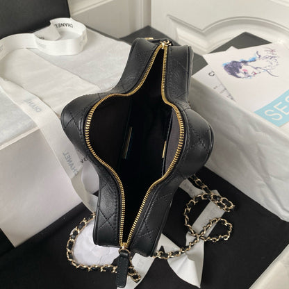 24C Star Bag 22.5cm Black Calfskin Gold Hardware