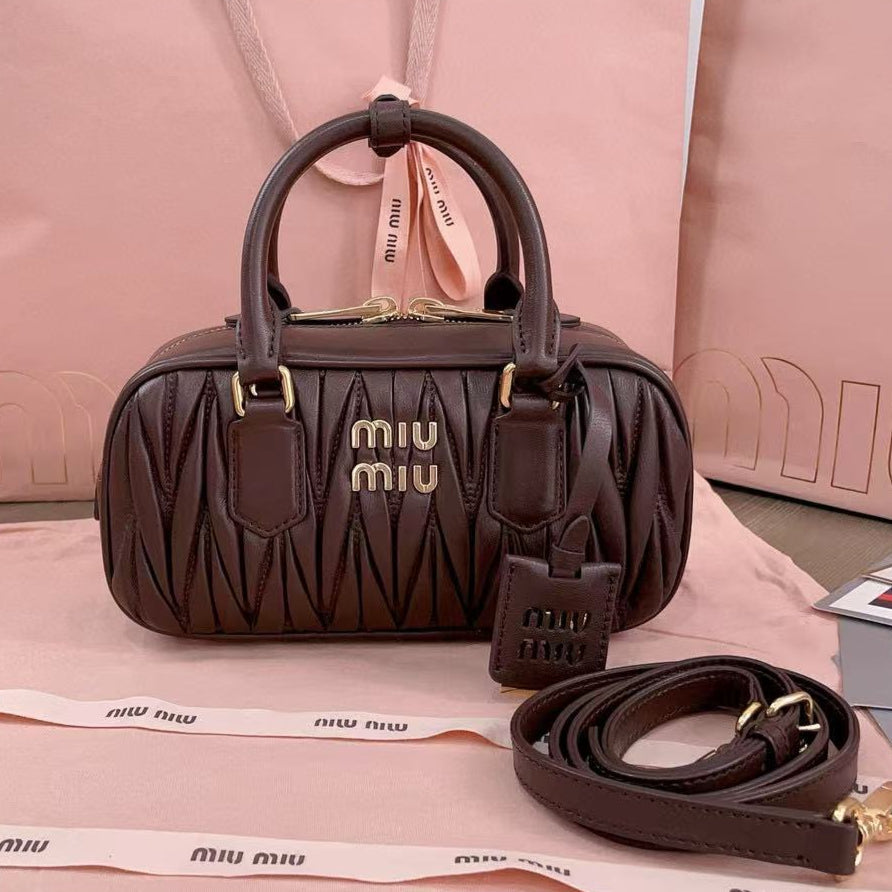 Miumiu Arcadie MatelassÃ£ Bag 22 In Mischka Brown Lambskin